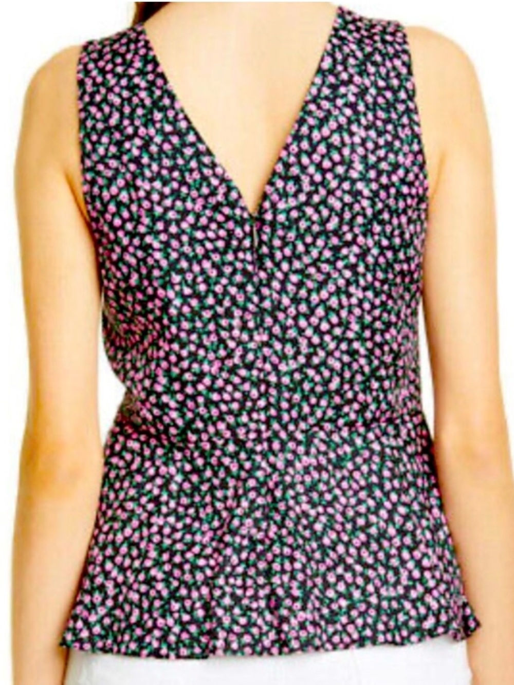 Rebecca Taylor Wild Rose Silk Blend Peplum Sleeveless Twist Detail Blouse Size 6 - Picture 3 of 11